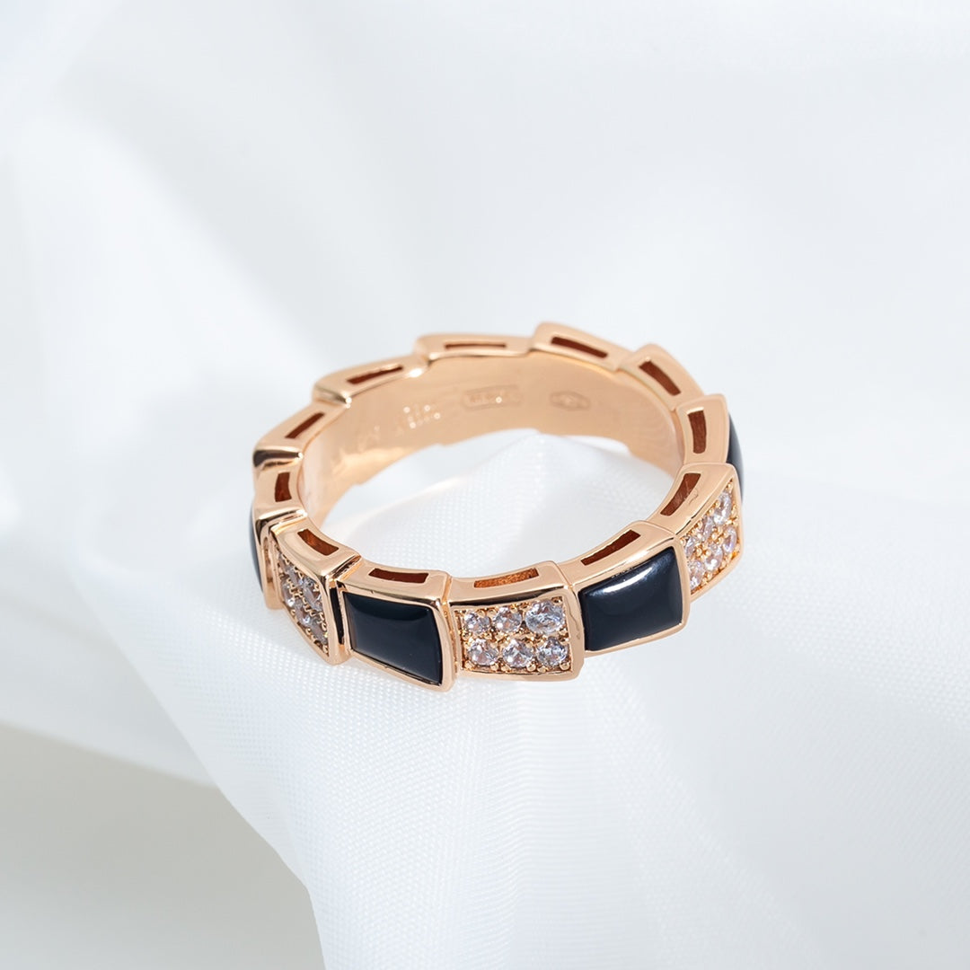 [Opulent Aurora]SERPENTI RING PINK GOLD BLACK MOP DIAMOND PAVED 4MM