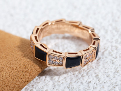 [Opulent Aurora]SERPENTI RING PINK GOLD BLACK MOP DIAMOND PAVED 4MM