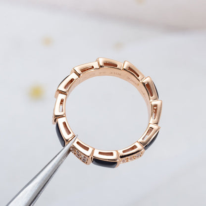 [Opulent Aurora]SERPENTI RING PINK GOLD BLACK MOP DIAMOND PAVED 4MM