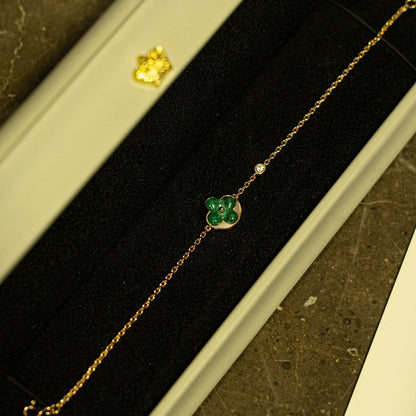 [Opulent Aurora]SUN MALACHITE 1 DIAMOND PINK GOLD BRACELET