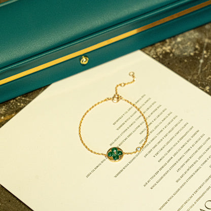 [Opulent Aurora]SUN MALACHITE 1 DIAMOND PINK GOLD BRACELET