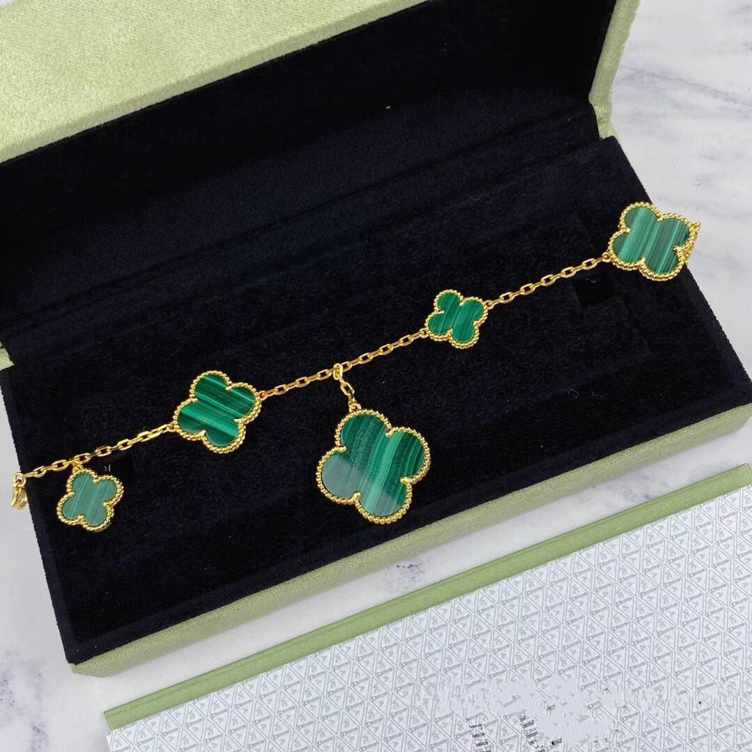 [Opulent Aurora]MAGIC CLOVER MALACHITE GOLD BRACELET 5 MOTIFS