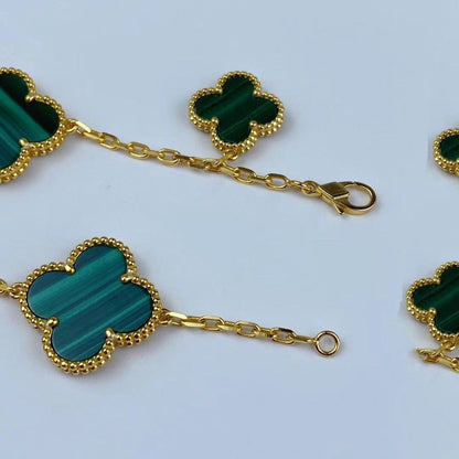 [Opulent Aurora]MAGIC CLOVER MALACHITE GOLD BRACELET 5 MOTIFS