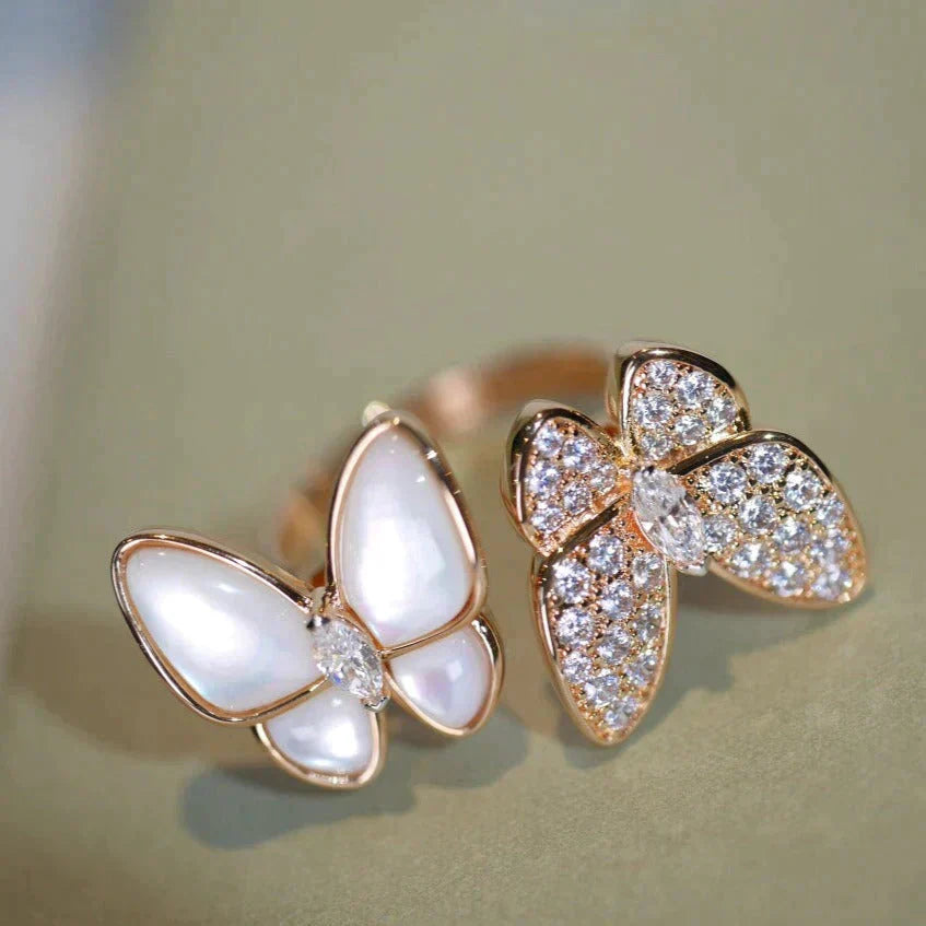 [Opulent Aurora]TWIN BUTTERFLY DIAMOND MOP RING