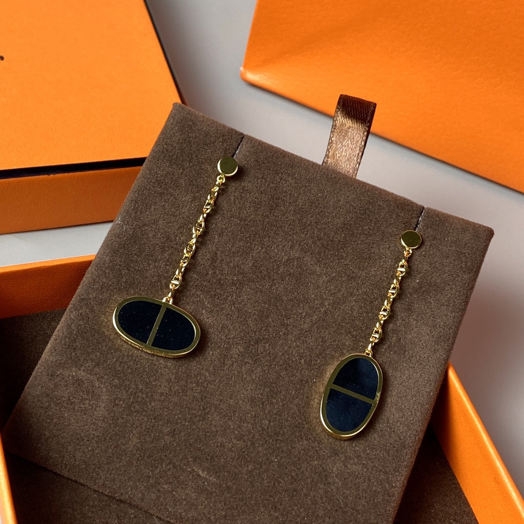 [Opulent Aurora]CHAINE VERSO BLACK CERAMIC EARRINGS