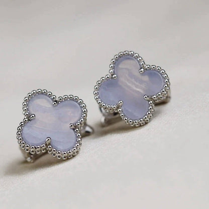 [Opulent Aurora]CLOVER MEDIUM 1 MOTIFS  WHITE MOP EARRINGS SILVER