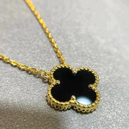 [Opulent Aurora]CLOVER 15MM BLACK ONYX SINGLE FLOWER NECKLACE