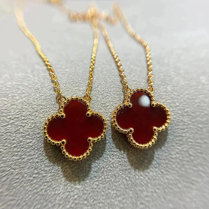 [Opulent Aurora]CLOVER 15MM CARNELIAN SINGLE FLOWER NECKLACE