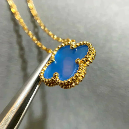 [Opulent Aurora]CLOVER 15MM BLUE AGATE NECKLACE