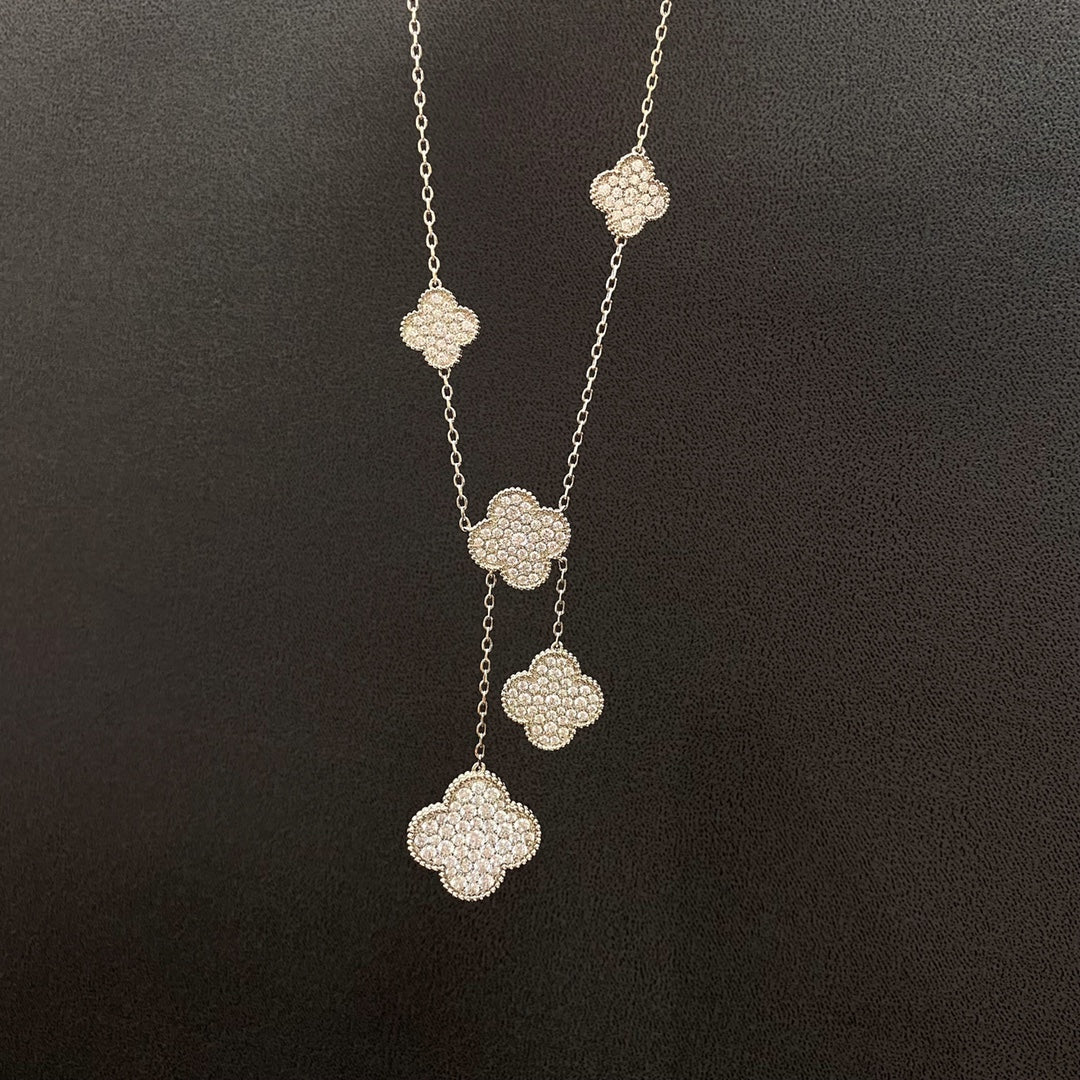 [Opulent Aurora]CLOVER 5 MOTIFS SILVER DIAMONDS NECKLACE