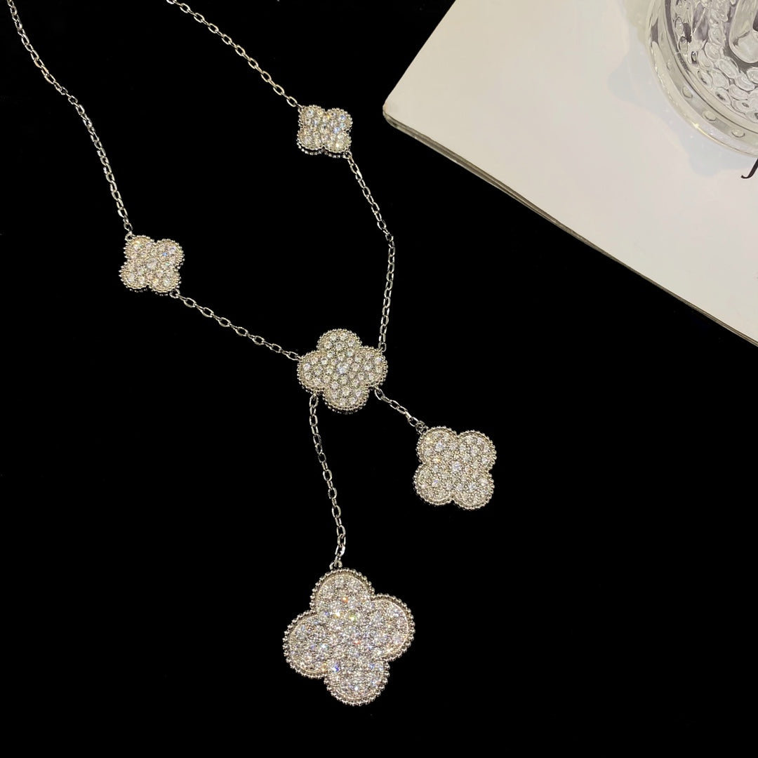 [Opulent Aurora]CLOVER 5 MOTIFS SILVER DIAMONDS NECKLACE