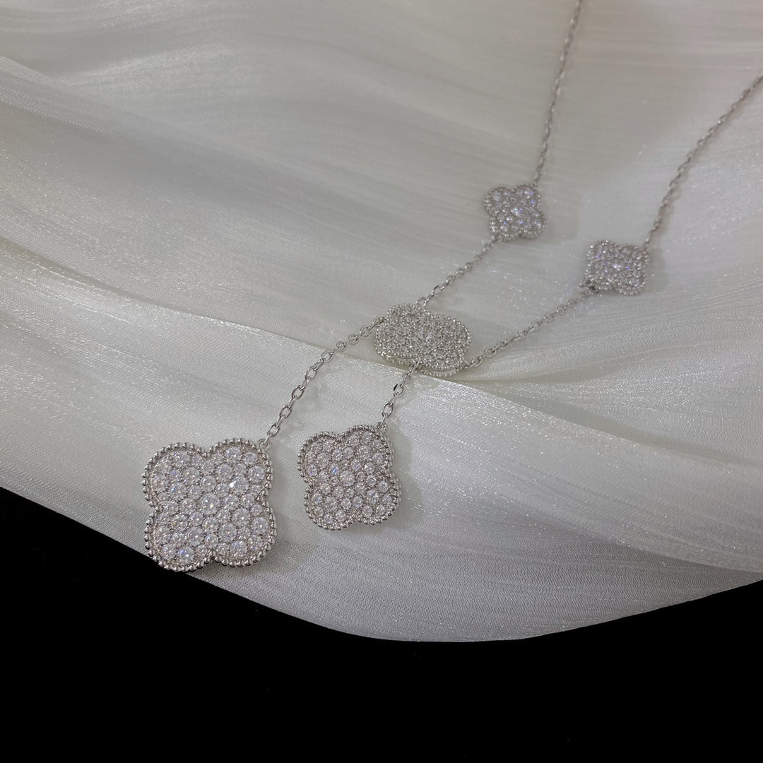 [Opulent Aurora]CLOVER 5 MOTIFS SILVER DIAMONDS NECKLACE