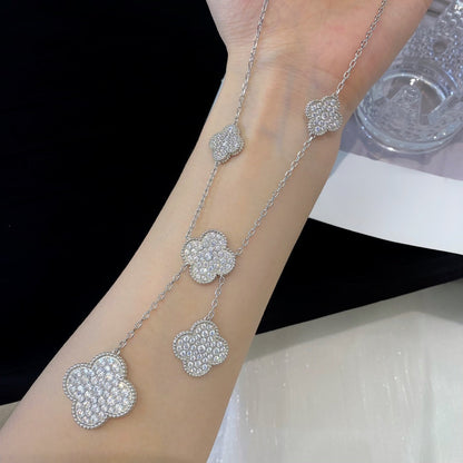 [Opulent Aurora]CLOVER 5 MOTIFS SILVER DIAMONDS NECKLACE