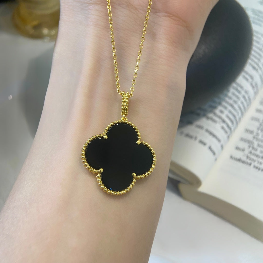 [Opulent Aurora]CLOVER 25MM NECKLACE GOLD ONYX