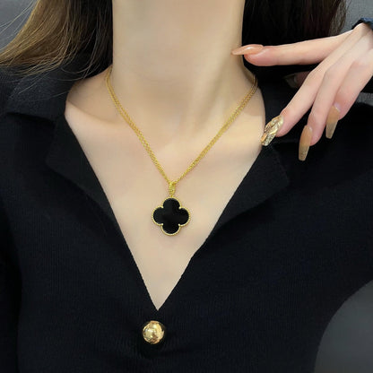 [Opulent Aurora]CLOVER 25MM NECKLACE GOLD ONYX