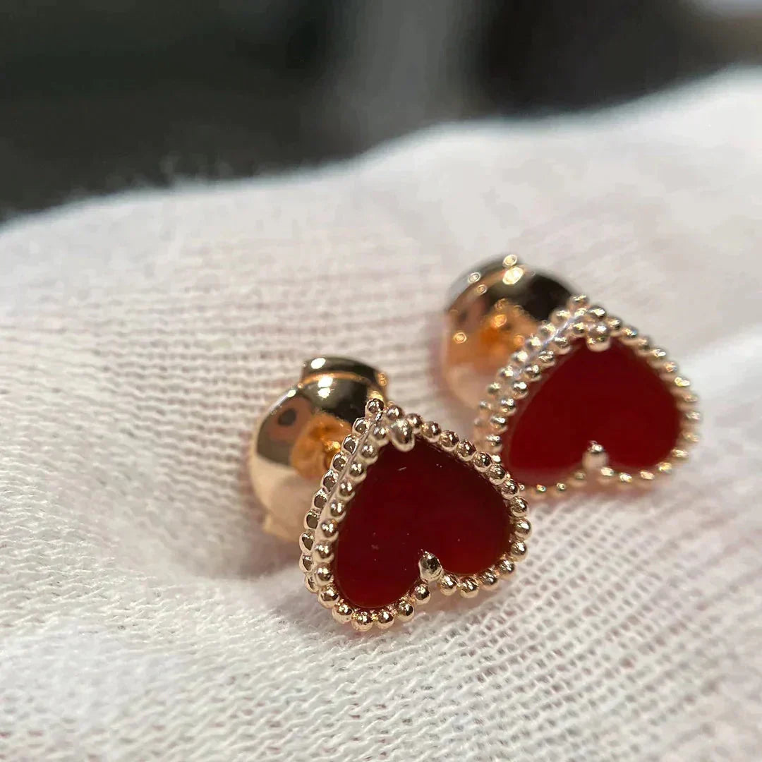 [Opulent Aurora]HEART CARNELIAN STUD EARRINGS