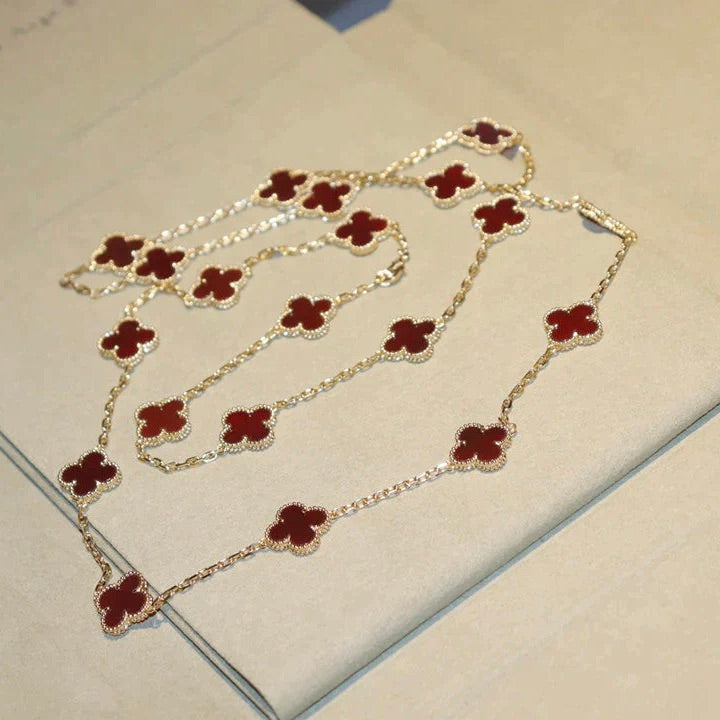 [Opulent Aurora]CLOVER 20 MOTIFS CARNELIAN NECKLACE