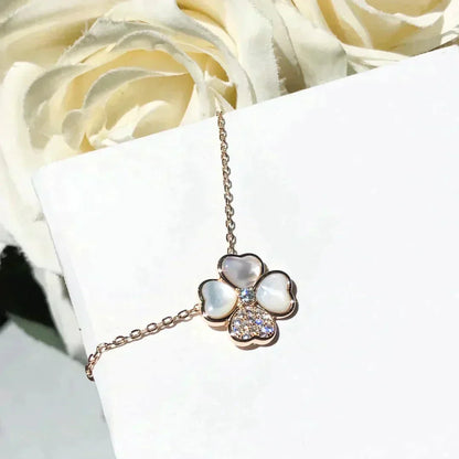 [Opulent Aurora]CLOVER MOP DIAMOND ROSE GOLD NECKLACE