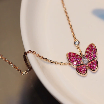 [Opulent Aurora]BUTTERFLY RED DIAMOND ROSE GOLD NECKLACE