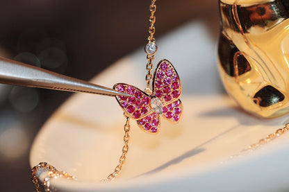 [Opulent Aurora]BUTTERFLY RED DIAMOND ROSE GOLD NECKLACE