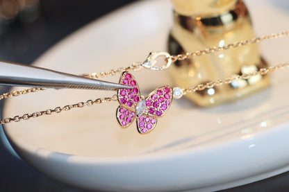 [Opulent Aurora]BUTTERFLY RED DIAMOND ROSE GOLD NECKLACE