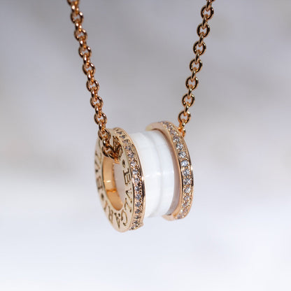 [Opulent Aurora]ZERO 1 WHITE CERAMIC PINK GOLD DIAMOND NECKLACE