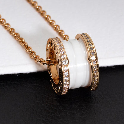 [Opulent Aurora]ZERO 1 WHITE CERAMIC PINK GOLD DIAMOND NECKLACE