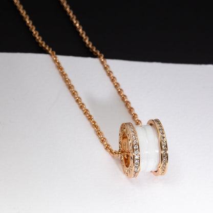 [Opulent Aurora]ZERO 1 WHITE CERAMIC PINK GOLD DIAMOND NECKLACE