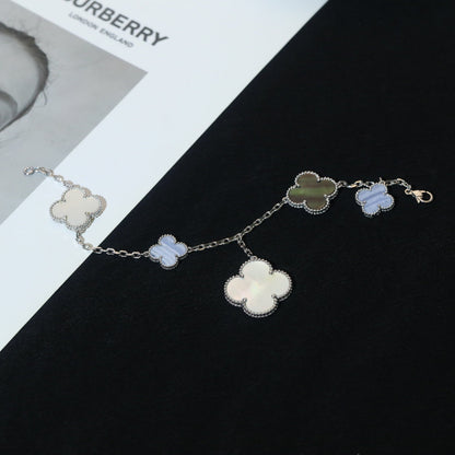 [Opulent Aurora]CLOVER BRACELET 5 MOTIFS MOP CHALCEDONY SILVER