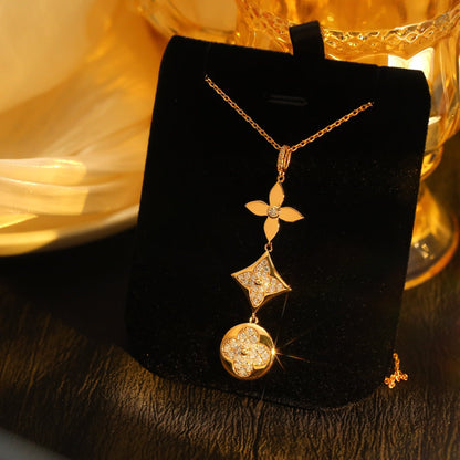 [Opulent Aurora]STAR AND SUN DIAMOND PINK GOLD NECKLACE