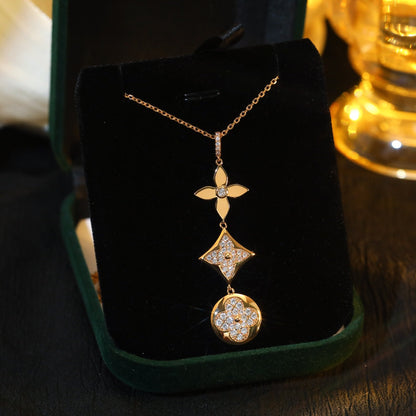 [Opulent Aurora]STAR AND SUN DIAMOND PINK GOLD NECKLACE