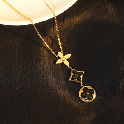 [Opulent Aurora]STAR AND SUN ONYX PINK GOLD NECKLACE