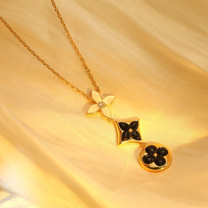 [Opulent Aurora]STAR AND SUN ONYX PINK GOLD NECKLACE