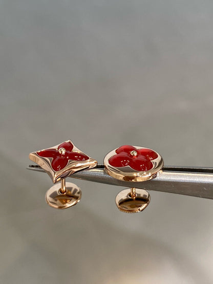 [Opulent Aurora]STAR AND SUN PINK GOLD CARNELIAN STUD EARRINGS