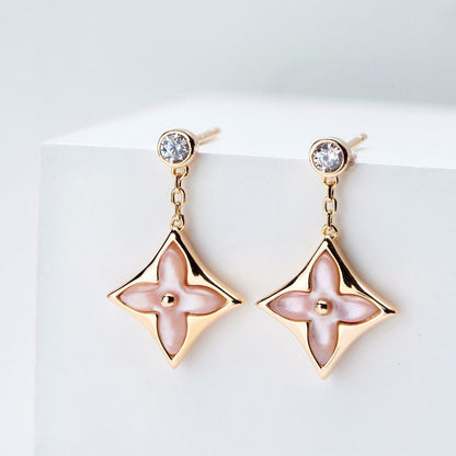 [Opulent Aurora]DOUBLE STAR PINK GOLD MOP DROP EARRINGS