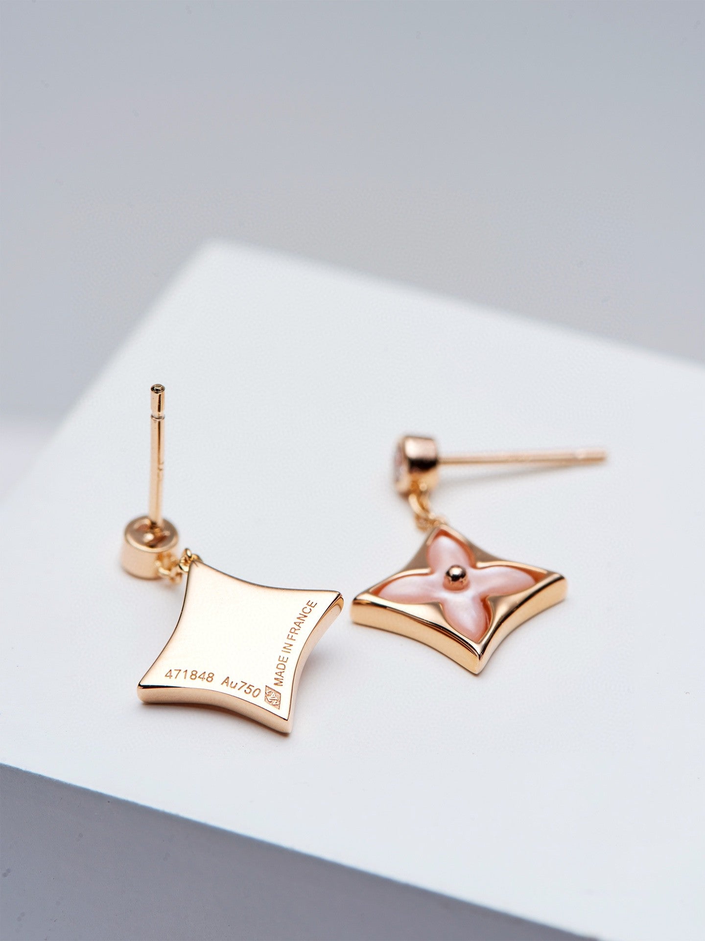 [Opulent Aurora]DOUBLE STAR PINK GOLD MOP DROP EARRINGS