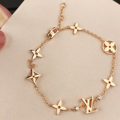 [Opulent Aurora]STAR AND SUN 7 MOTIFS GOLD BRACELET