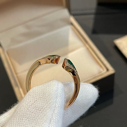 [Opulent Aurora]DREAM MALACHITE DIAMOND OPEN RING