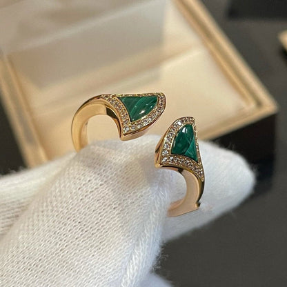 [Opulent Aurora]DREAM MALACHITE DIAMOND OPEN RING