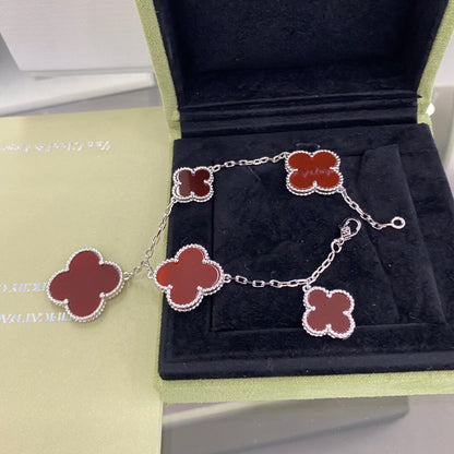 [Opulent Aurora]CLOVER 5 MOTIFS SIVLER CARNELIAN BRACELET