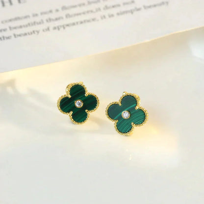 [Opulent Aurora]CLOVER MEDIUM 1 MOTIFS MALACHITE DIAMOND EARRINGS