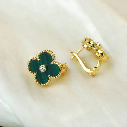 [Opulent Aurora]CLOVER MEDIUM 1 MOTIFS MALACHITE DIAMOND EARRINGS