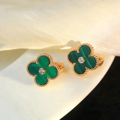 [Opulent Aurora]CLOVER MEDIUM 1 MOTIFS MALACHITE DIAMOND EARRINGS