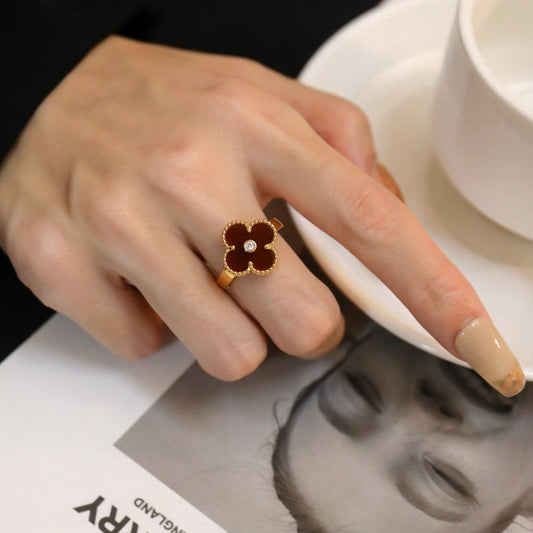 [Opulent Aurora]CLOVER CARNELIAN RING ROSE GOLD DIAMOND