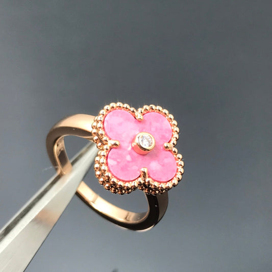 [Opulent Aurora]CLOVER RHODONITE ROSE GOLD RING