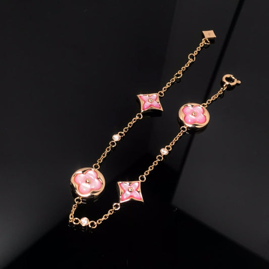 [Opulent Aurora]STAR AND SUN 4 MOTIF PINK MOP PINK GOLD BRACELET