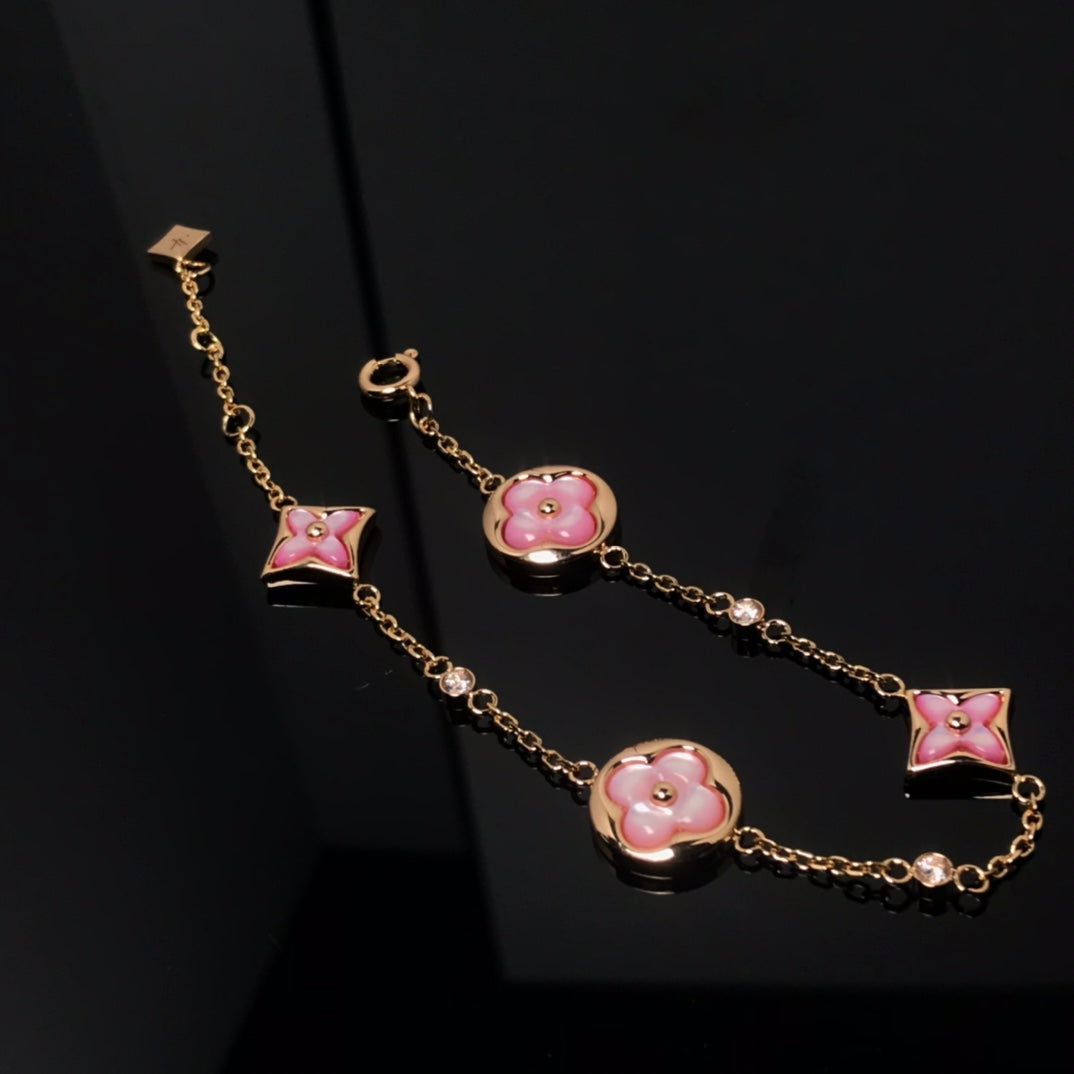 [Opulent Aurora]STAR AND SUN 4 MOTIF PINK MOP PINK GOLD BRACELET