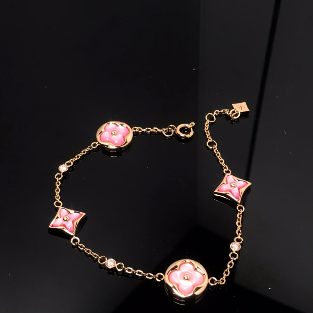 [Opulent Aurora]STAR AND SUN 4 MOTIF PINK MOP PINK GOLD BRACELET