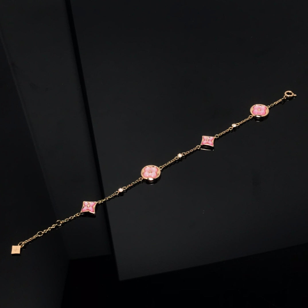 [Opulent Aurora]STAR AND SUN 4 MOTIF PINK MOP PINK GOLD BRACELET