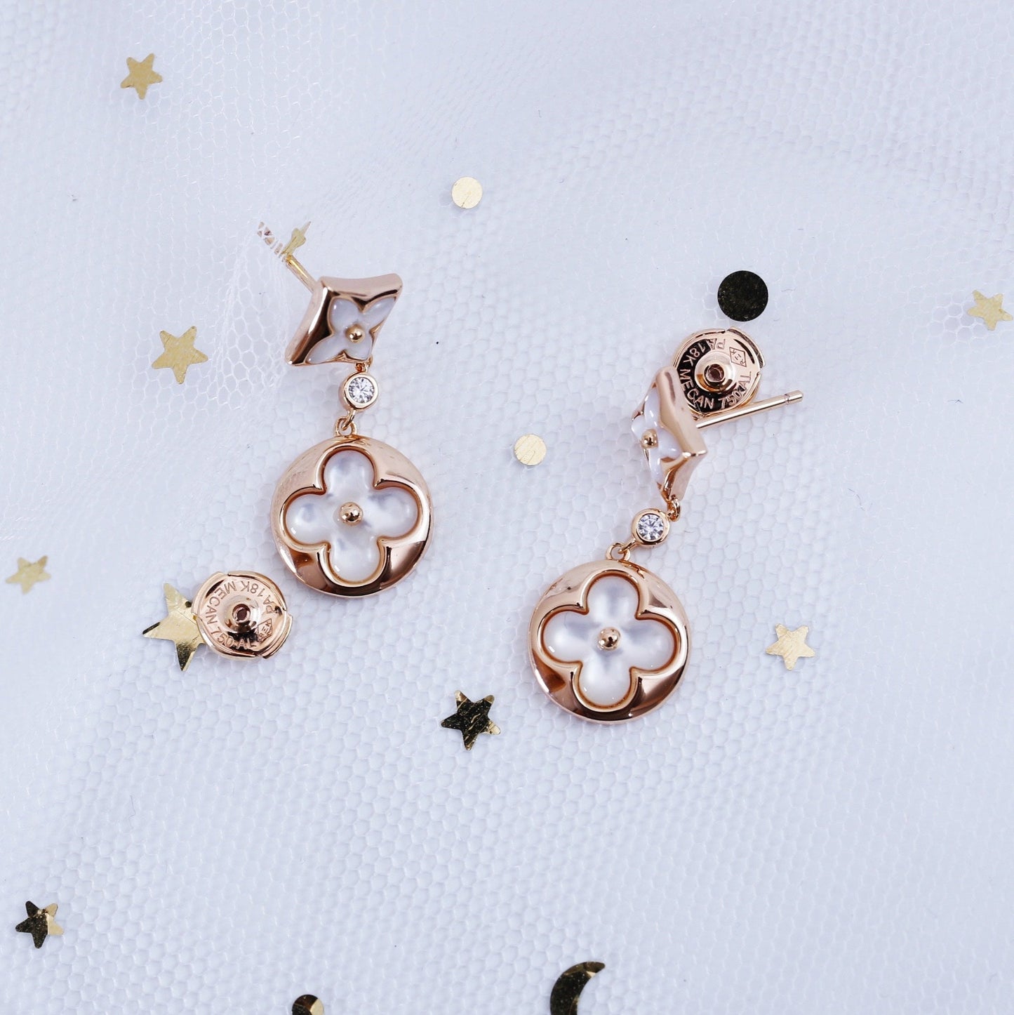 [Opulent Aurora]STAR AND SUN PINK GOLD MOP DROP EARRINGS